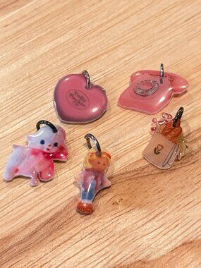 Vintage Polly Pocket Mini Resin Charms — Lamb, Pink Rotary Phone & Grocery Bag